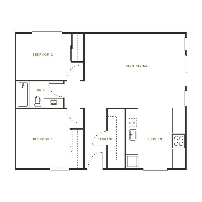 2 Bedroom, 1 Bath C - 114 Sharene 114-05 floor plan